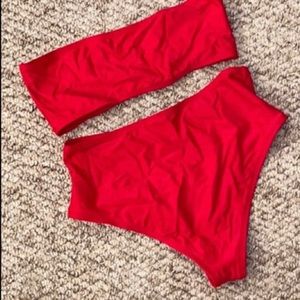 Two piece red bathing suit from fashion nova.